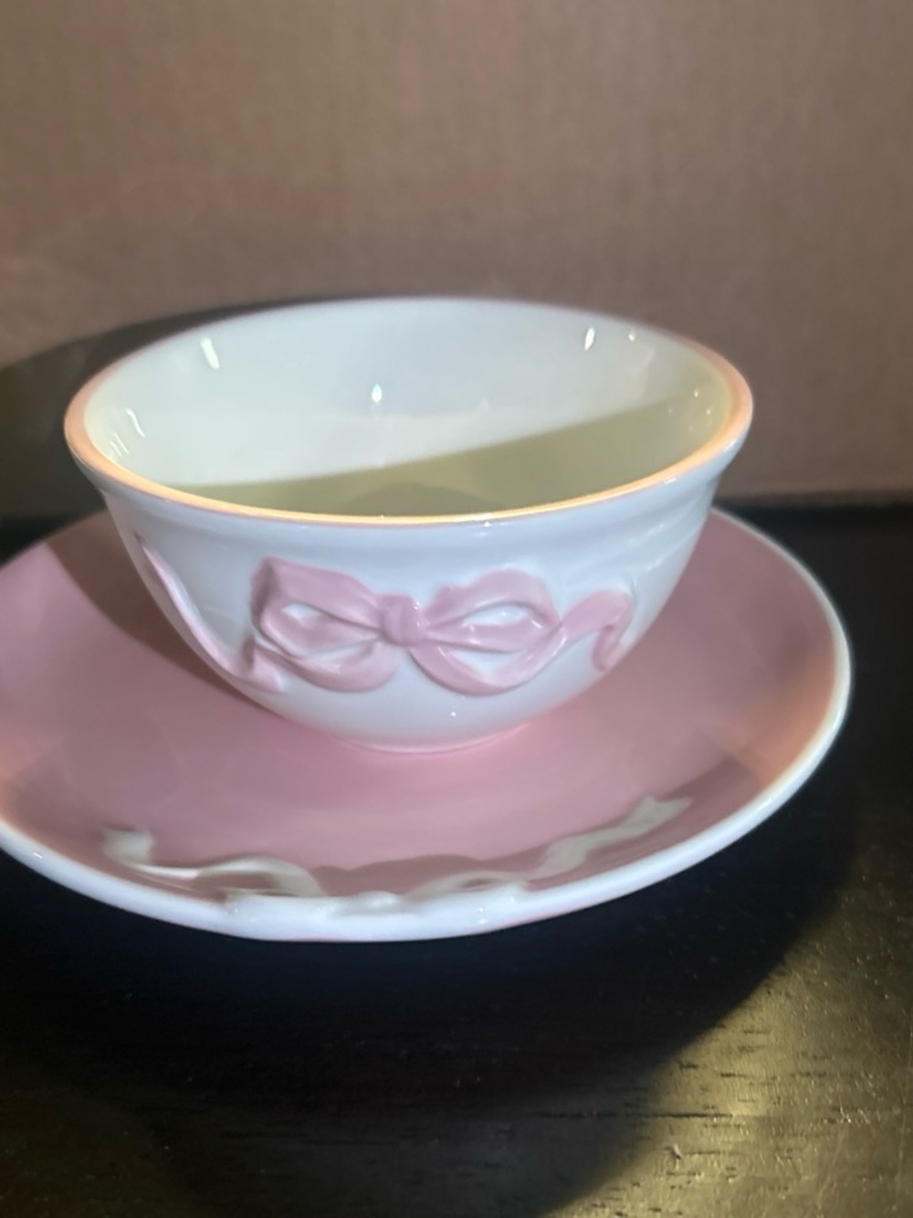 Room Essentials Pink and White Bow Accent Teacup with Saucer